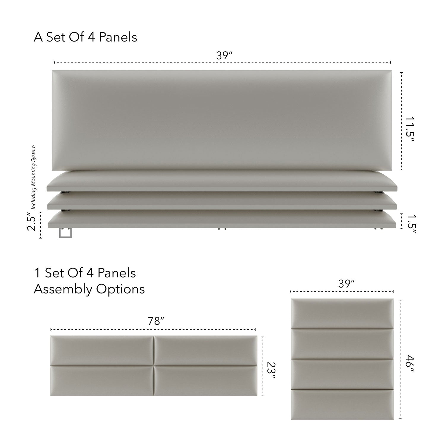 Vant 39 x 46" Floating Upholstered Décor Wall Panels, Metallic Champagne (4 Pk)