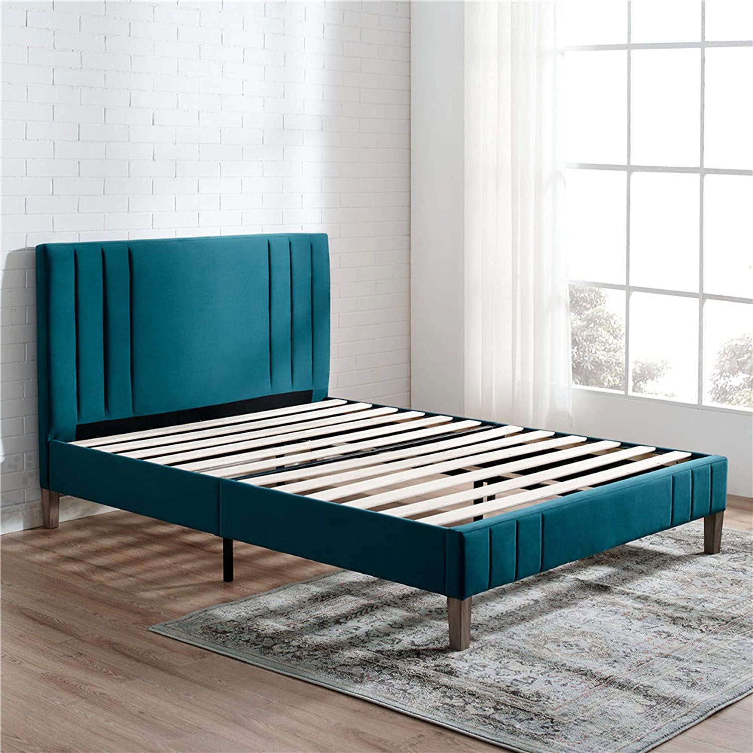 Classic Brands Chicago Modern Tufted Upholstered Platform Bed Frame, Full, Teal