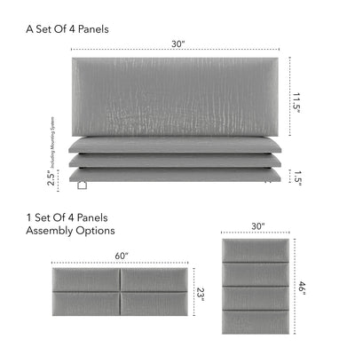 Vant 30 x 46 Inch Floating Upholstered Wall Panels, Metallic Silver (4 Pack)
