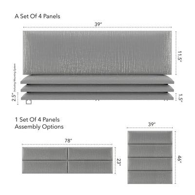 Vant 39 x 46" Floating Upholstered Décor Wall Panels, Metallic Silver (4 Pack)