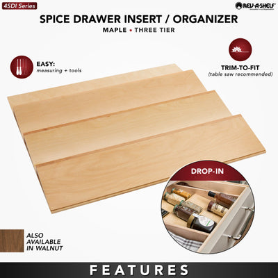 Rev-A-Shelf 4SDI-24 22" 3-Tier Wood Spice Drawer Organizer Insert, Maple (Used)