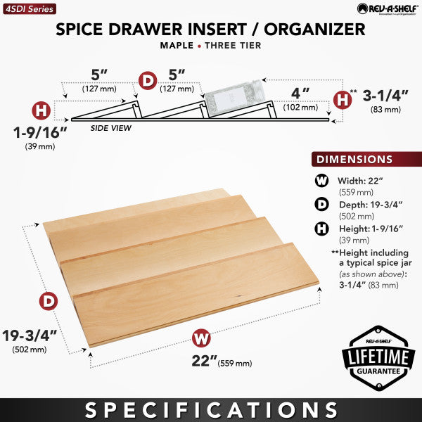Rev-A-Shelf 4SDI-24 24-Inch Wooden Spice Drawer Storage Organizer Insert, Maple (For Parts)