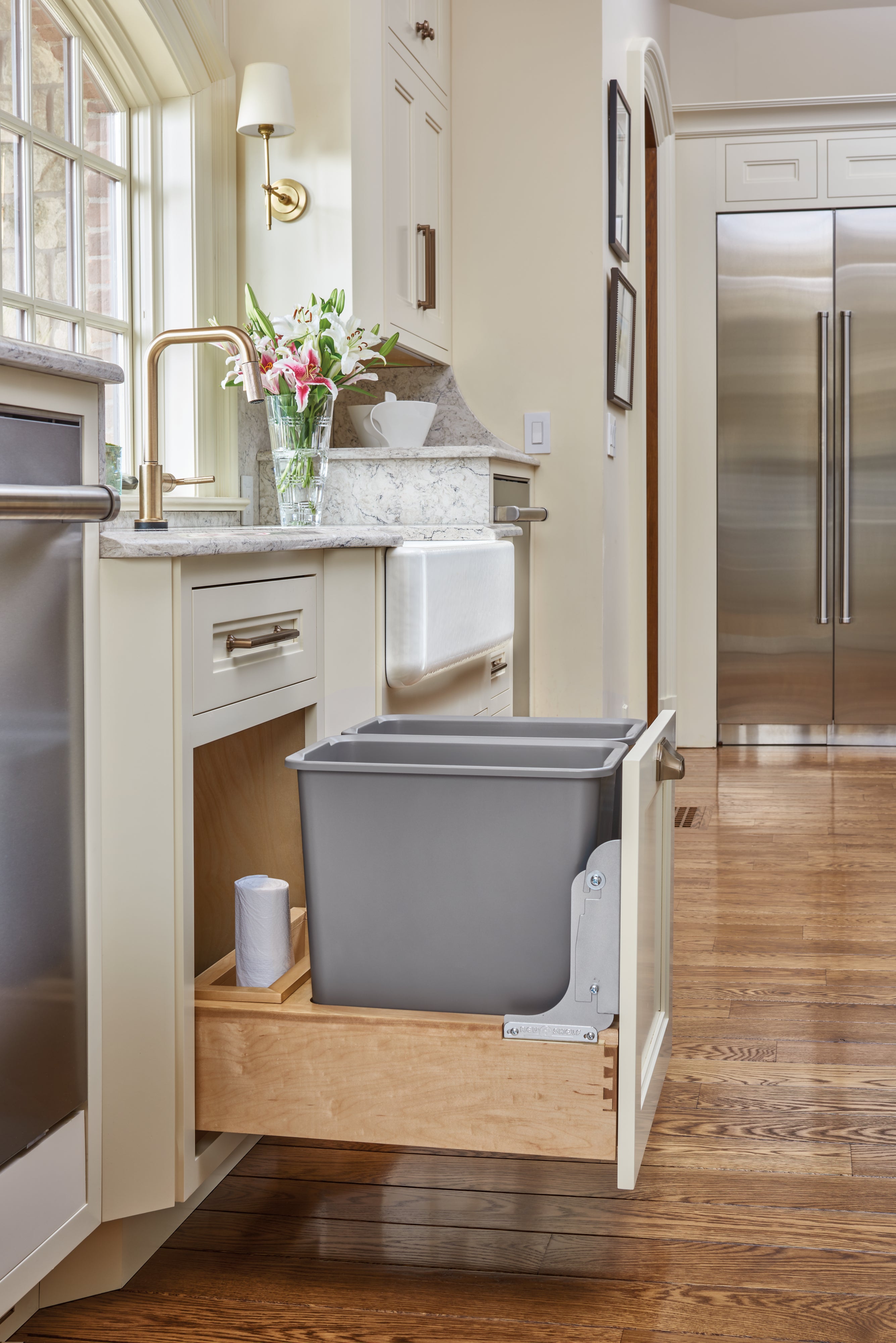 Rev-A-Shelf Double Pullout Bottom Mount Trash Cans 30 qt., Gray, 4WCBM-2430DM-2