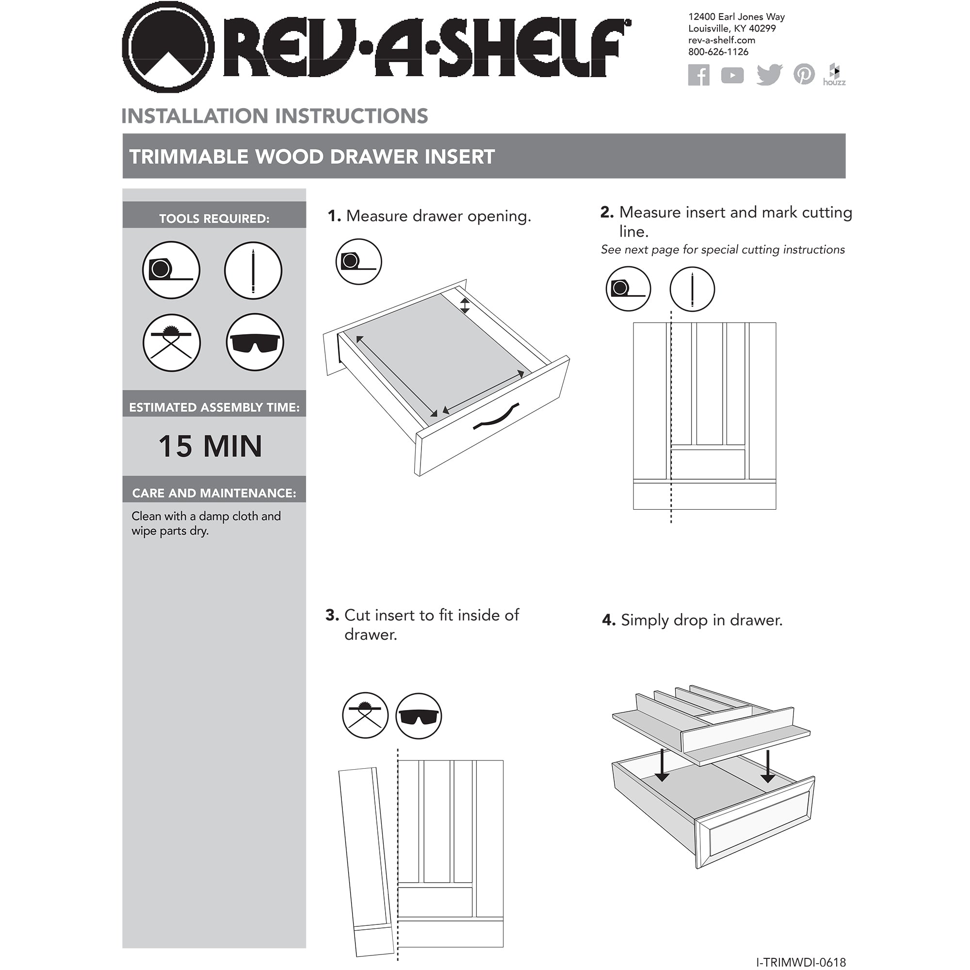 Rev-A-Shelf Double Knife Block Drawer Insert w/ 22 Inch Wood Spice Drawer Insert