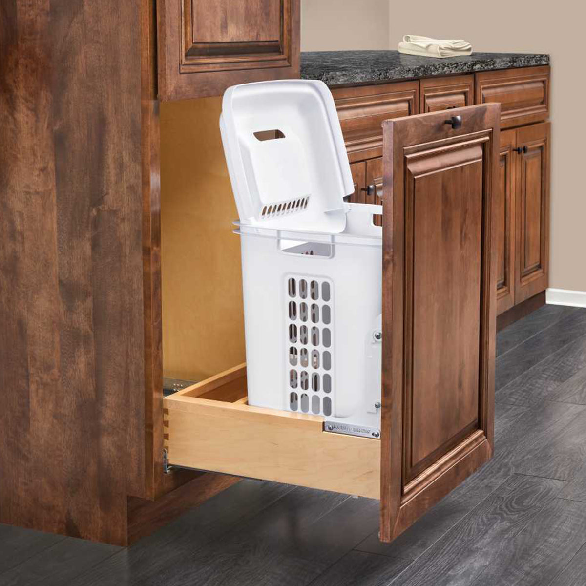 Rev-A-Shelf Pullout Wood Bottom Mount Hamper w/Rev-A-Motion Soft Close, Maple