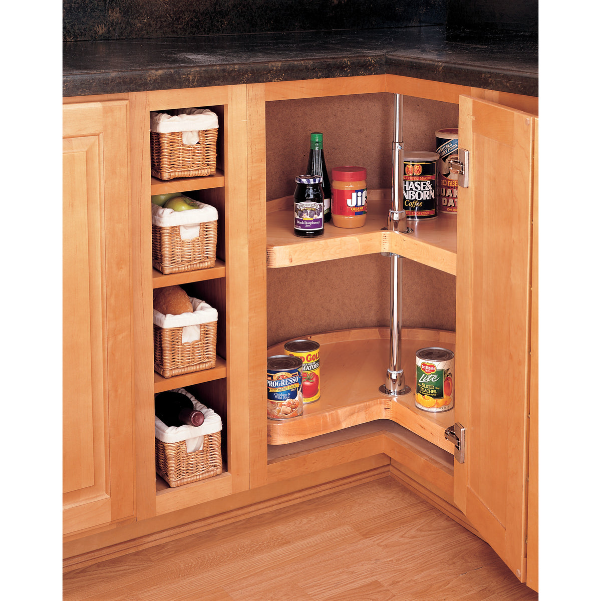 Rev-A-Shelf 4WLS472-28-52 28 Inch Wood 2-Shelf Kidney Lazy Susan (Refurbished)