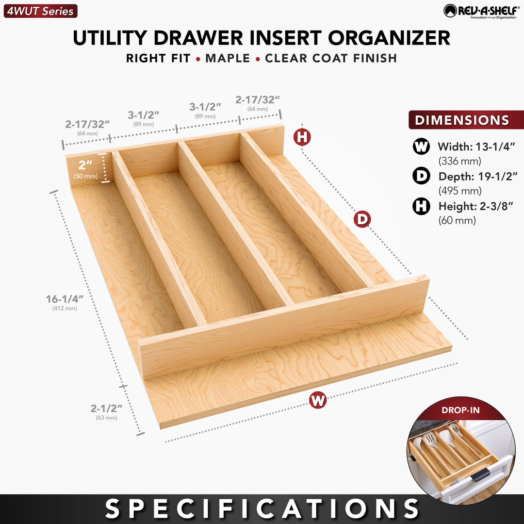 Rev-A-Shelf Natural Maple Right Size Utensil Drawer Insert, 13-1/4" x 19-1/2"