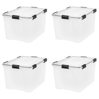 IRIS USA Weathertight 74 Quart Buckle Down Storage Latch Box Container (4 Pack)
