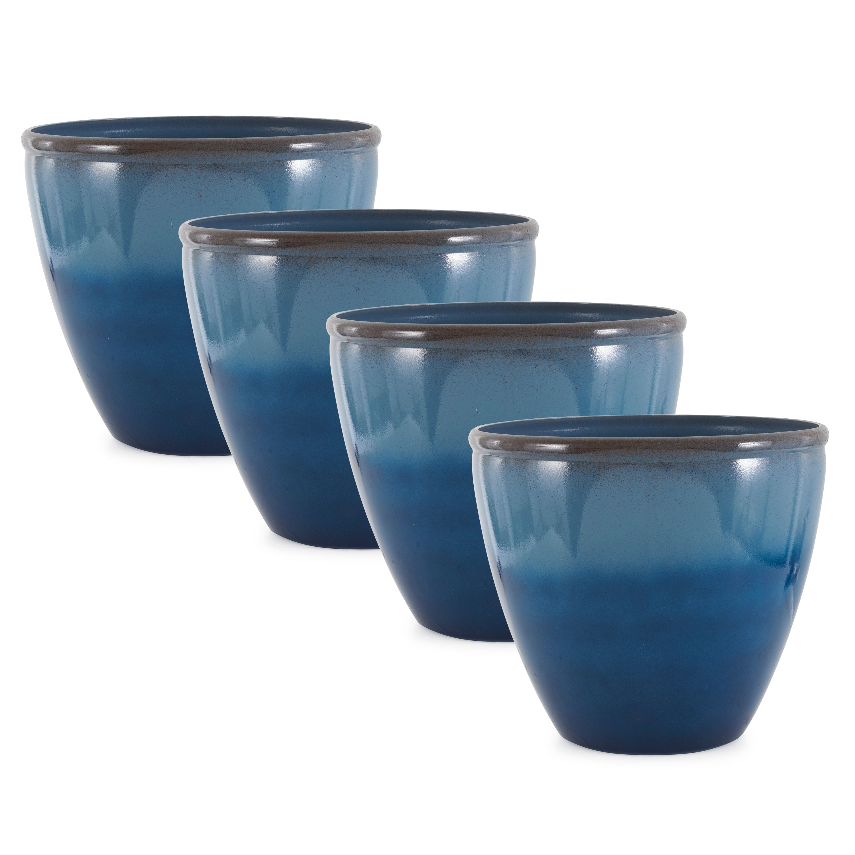 Suncast 16 Inch Ombre Decorative Durable Resin Planter, Blue and Brown  (4 Pack)