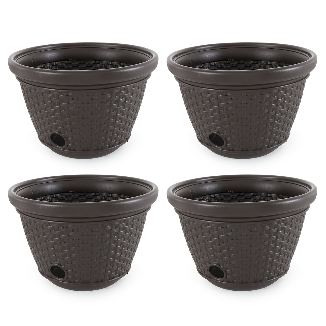 Suncast 100 Foot Resin Wicker Garden Water Hose Storage Holder Pot (4 Pack)