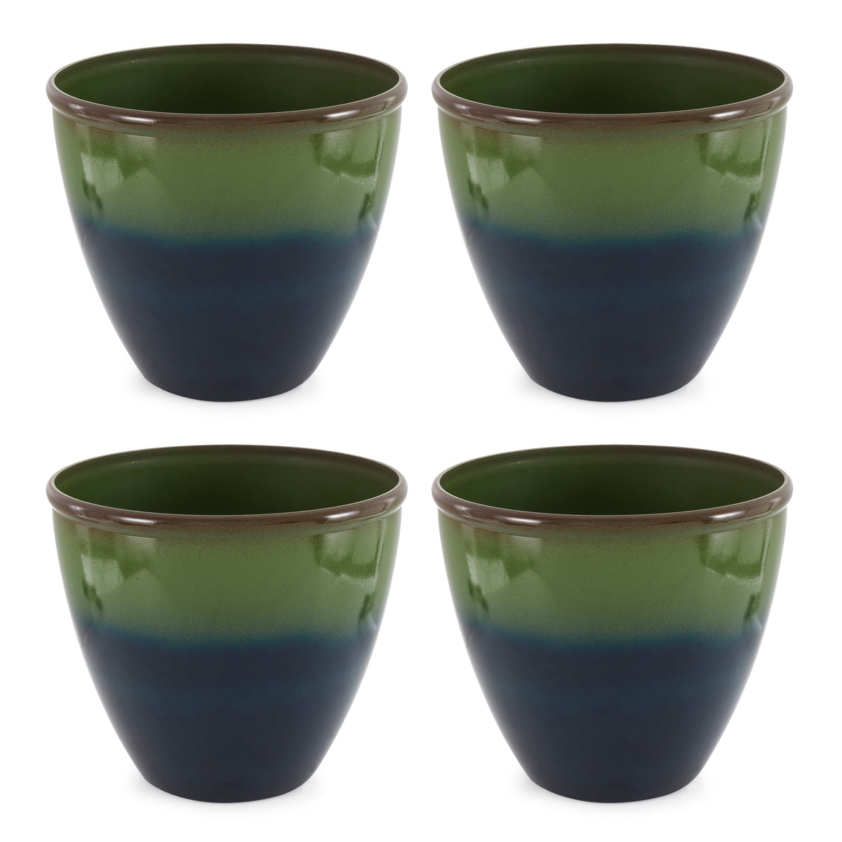 Suncast Seneca 16" Ombre Resin Plant Flower Planter Pot, Green/Blue (4 Pack)