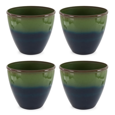 Suncast Seneca 16" Ombre Resin Plant Flower Planter Pot, Green/Blue (4 Pack)