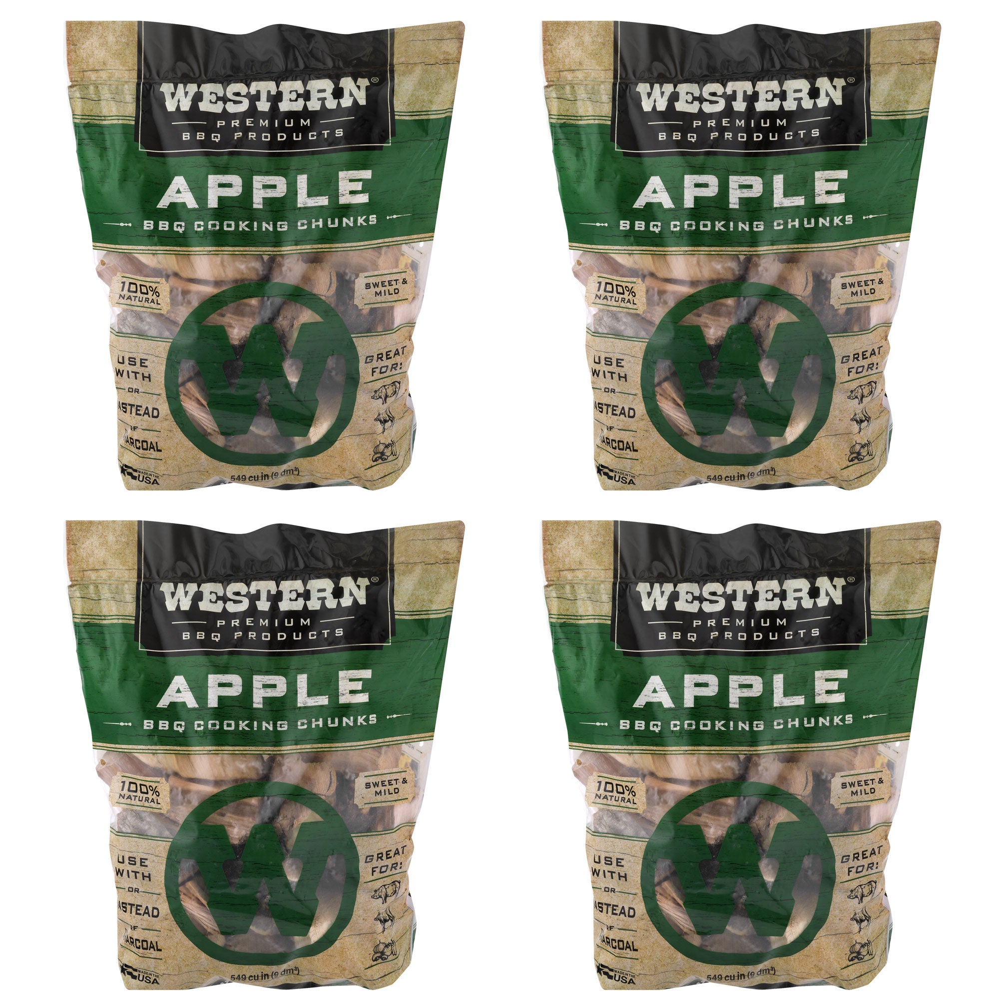 Western BBQ 549 Cu In Premium Apple Wood BBQ Grill/Smoker Cooking Chips (4 Pack)