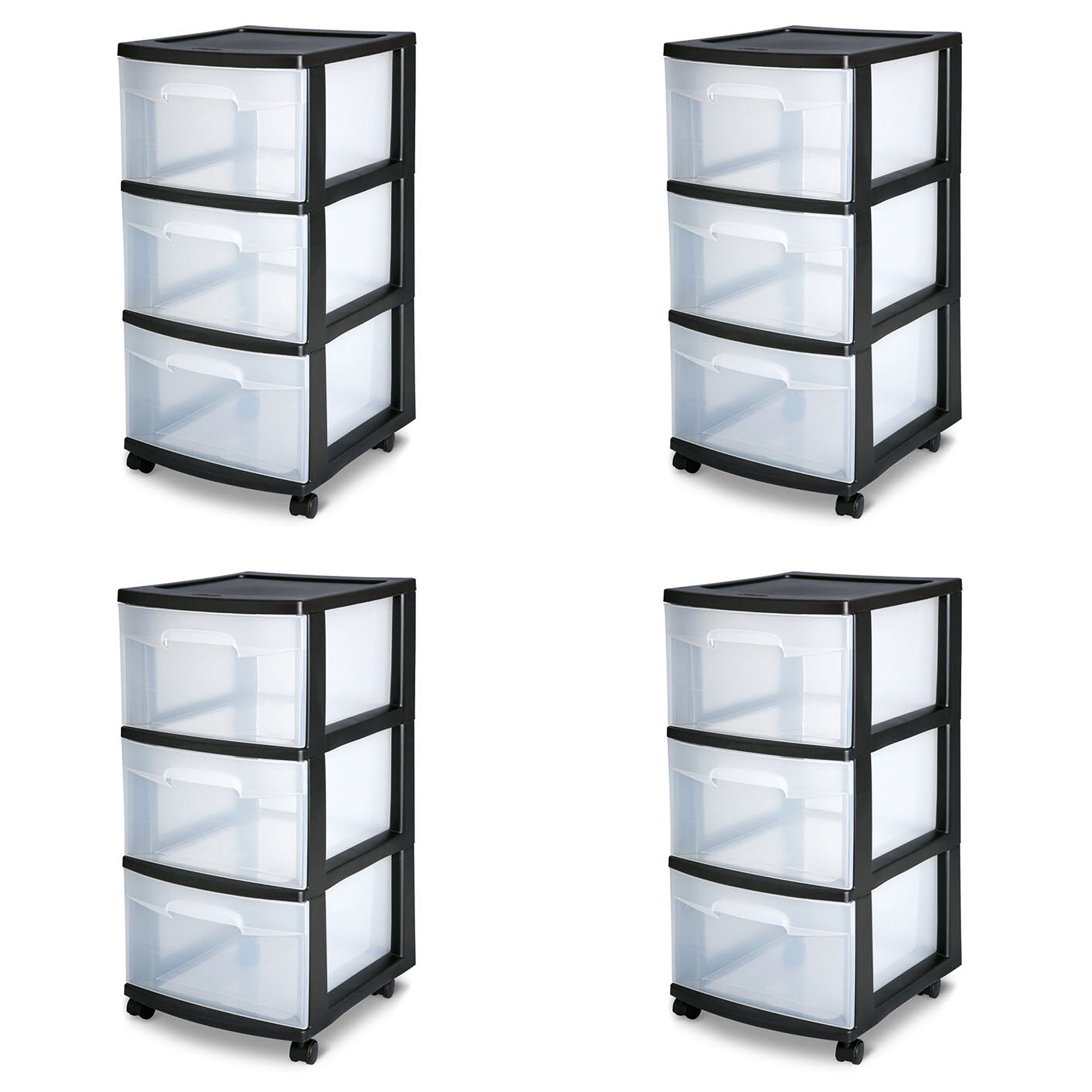 Sterilite 3 Drawer Rolling Caster Wheel Home Organizer Storage Cart (4 Pack)