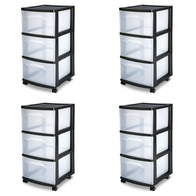 Sterilite 3 Drawer Rolling Caster Wheel Home Organizer Storage Cart (4 Pack)
