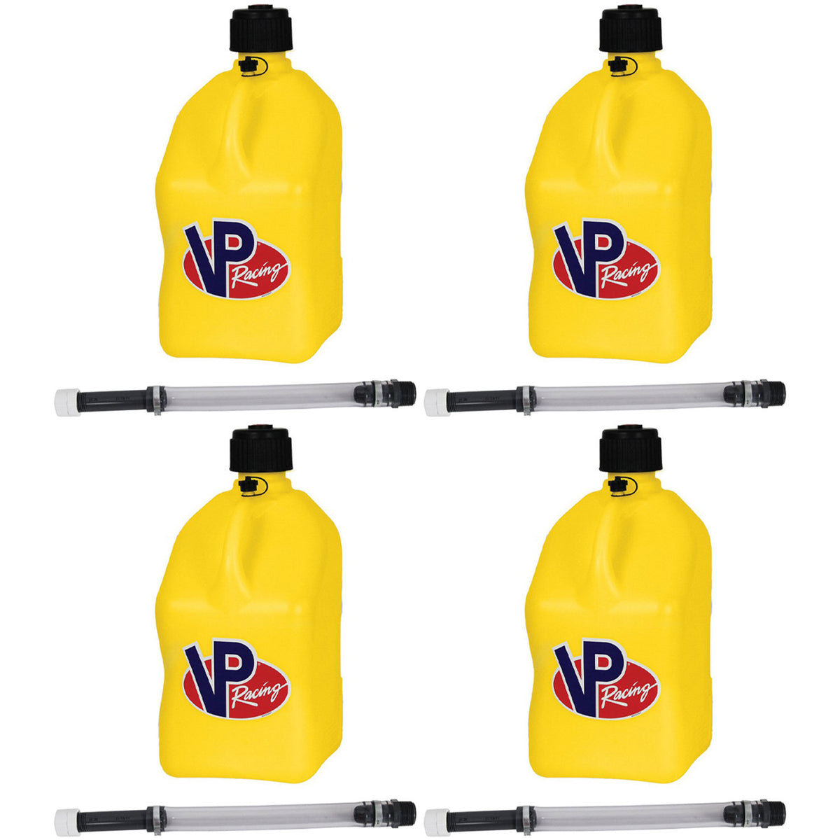 VP Racing Fuels Motorsport 5.5 Gallon Utility Jug Yellow w/ 14 In Hose (4 Pack)