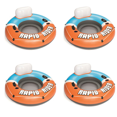 Bestway CoolerZ Rapid Rider Inflatable Blow Up Pool Chair Tube, Orange (4 Pack)