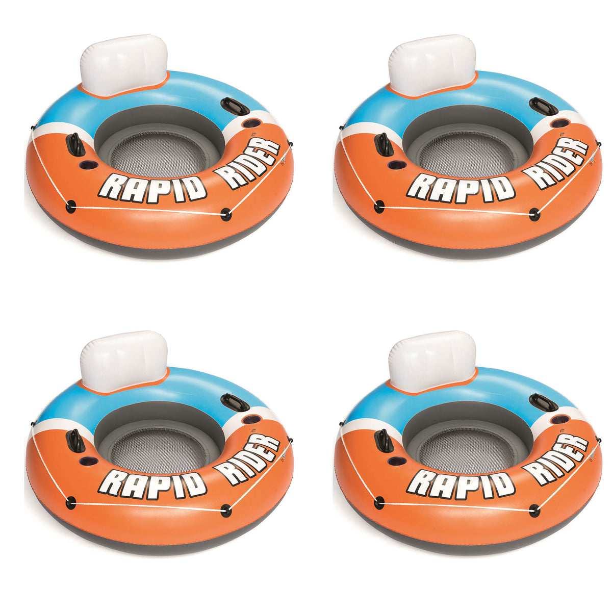 Bestway CoolerZ Rapid Rider Inflatable Blow Up Pool Chair Tube, Orange (4 Pack)