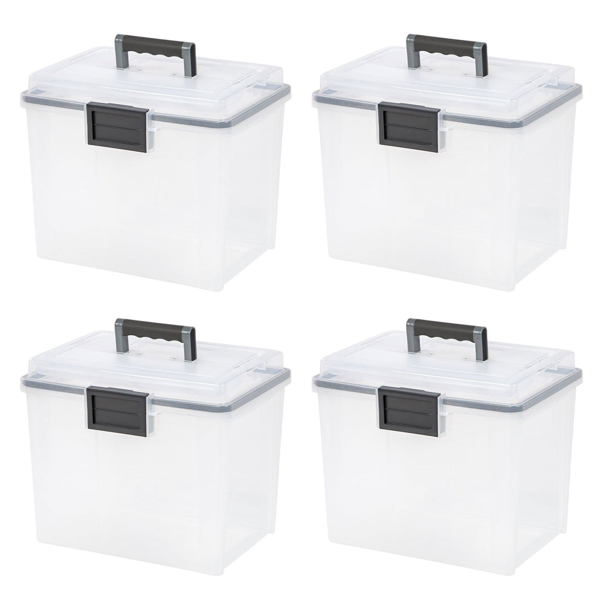 IRIS USA 19 Quart Clear Letter Size Portable Weathertight File Box, (4 Pack)