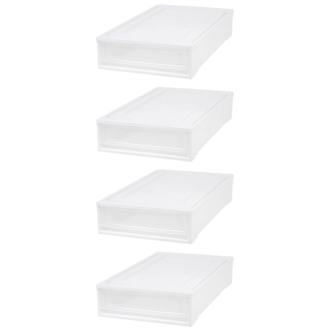 IRIS USA Under Bed Plastic Box Drawer Storage Container, White (4pk) (Open Box)