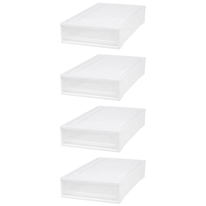 IRIS USA Under Bed Plastic Box Drawer Storage Container, White (4pk) (Open Box)