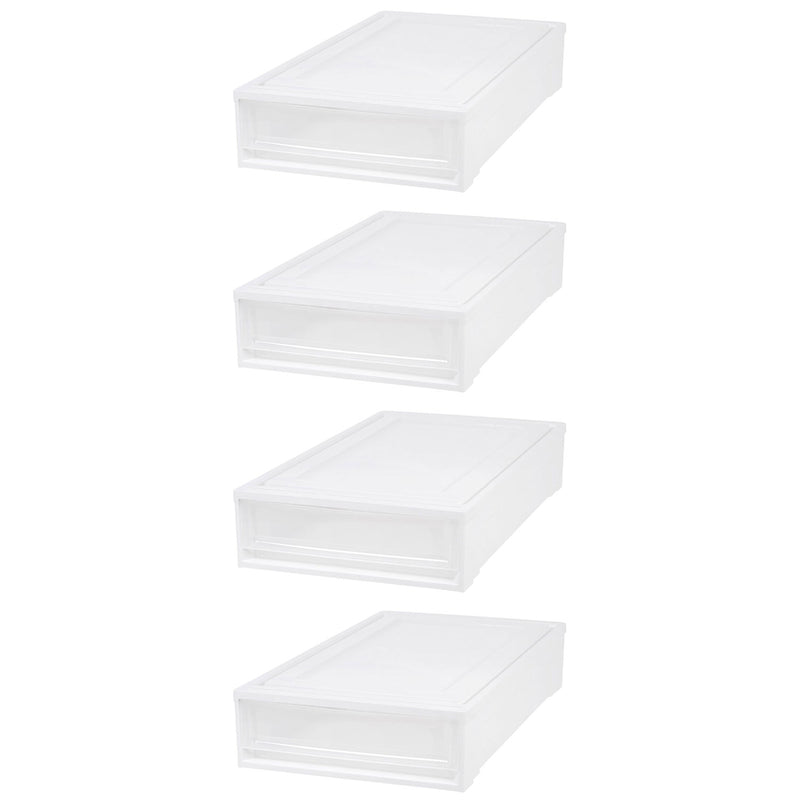 IRIS USA Under Bed Plastic Box Drawer Storage Container, White (4pk) (Open Box)