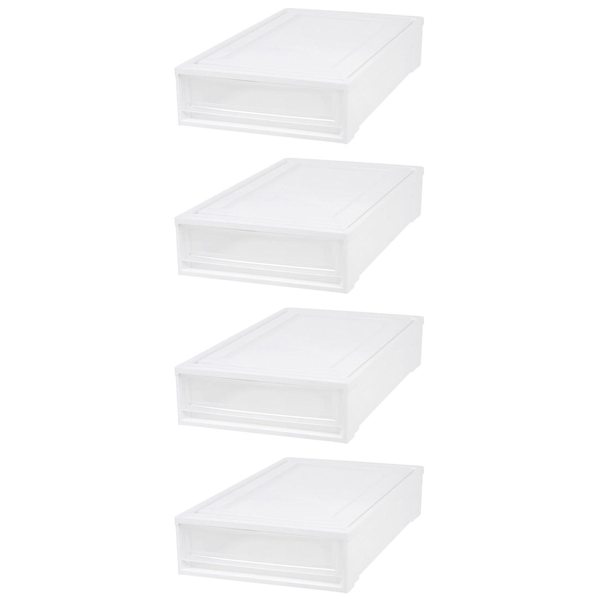 IRIS USA Under Bed Plastic Box Chest Drawer Storage Container, White (4 Pack)