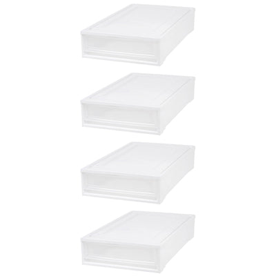IRIS USA Under Bed Plastic Box Chest Drawer Storage Container, White (4 Pack)