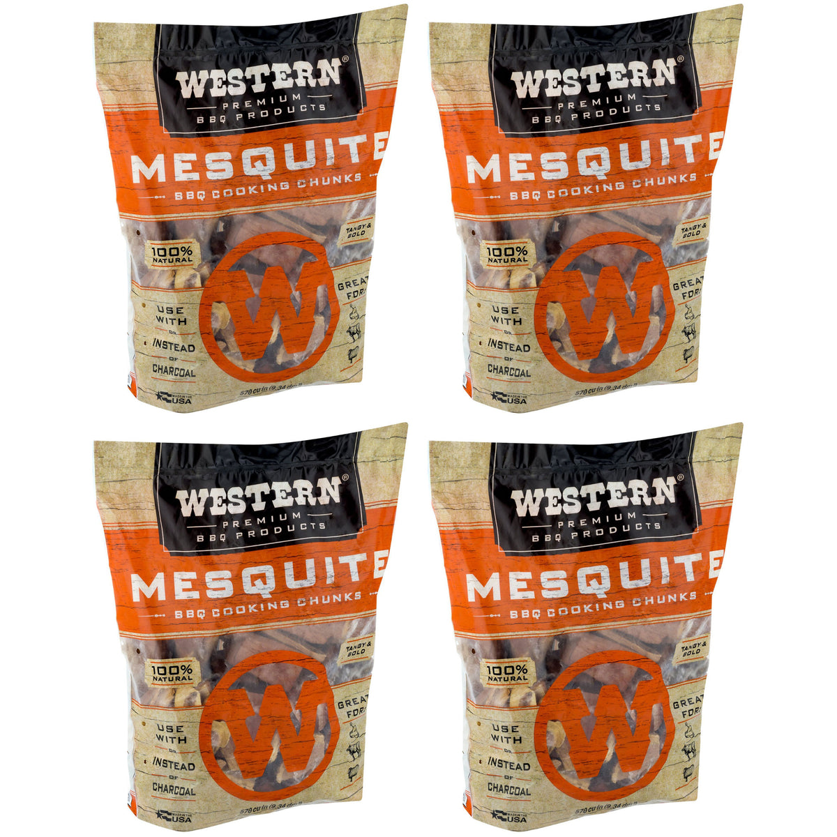 Western Premium BBQ 1.3 Cu Ft Mesquite Flavor Wood Cooking Chunks Chips (4 Pack)