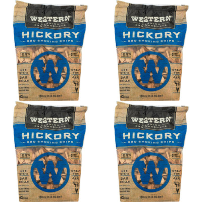 Western Premium BBQ 180 Cu In Hickory BBQ Grilling Smoking Wood Chips (4 Pack)