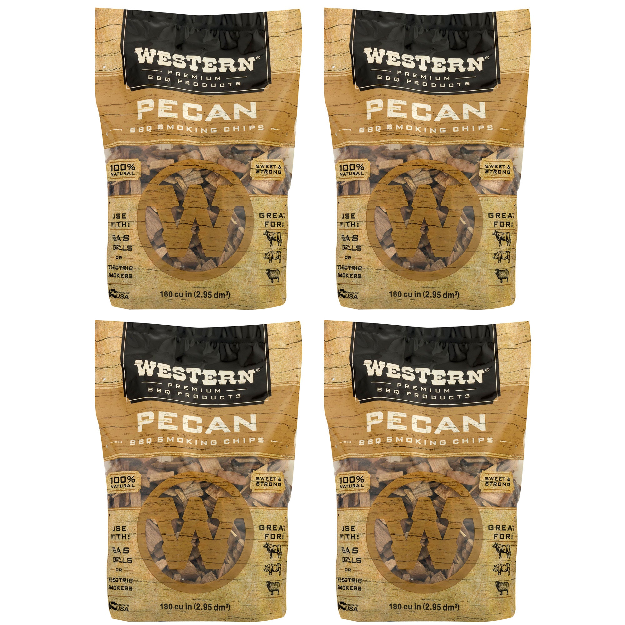 Western 180 cu in. Premium Pecan Wood BBQ Grill/Smoker Cooking Chips (4 Pack)