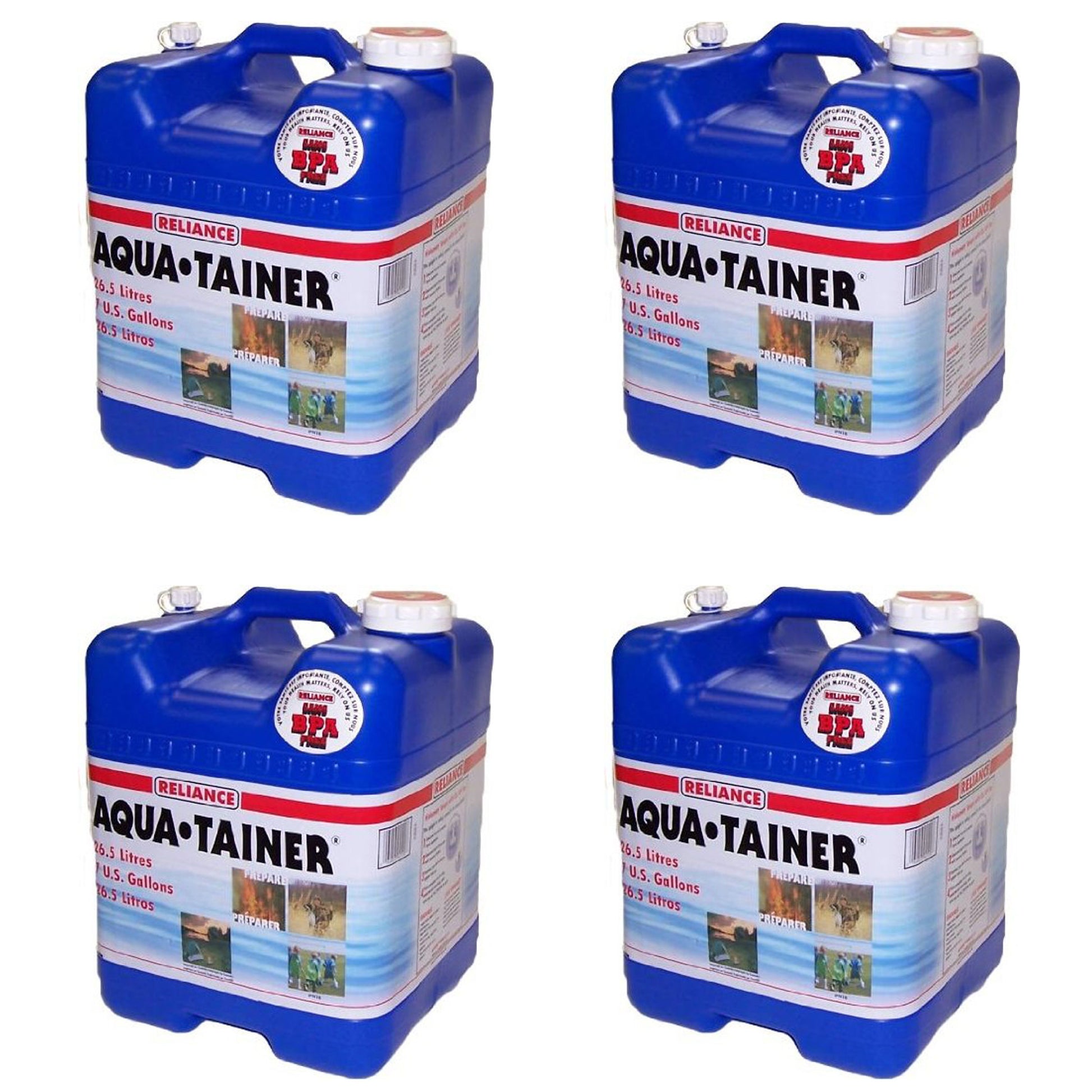 Reliance Products Aqua Tainer 7 Gallon Drinking Water Storage Container (4 Pack)