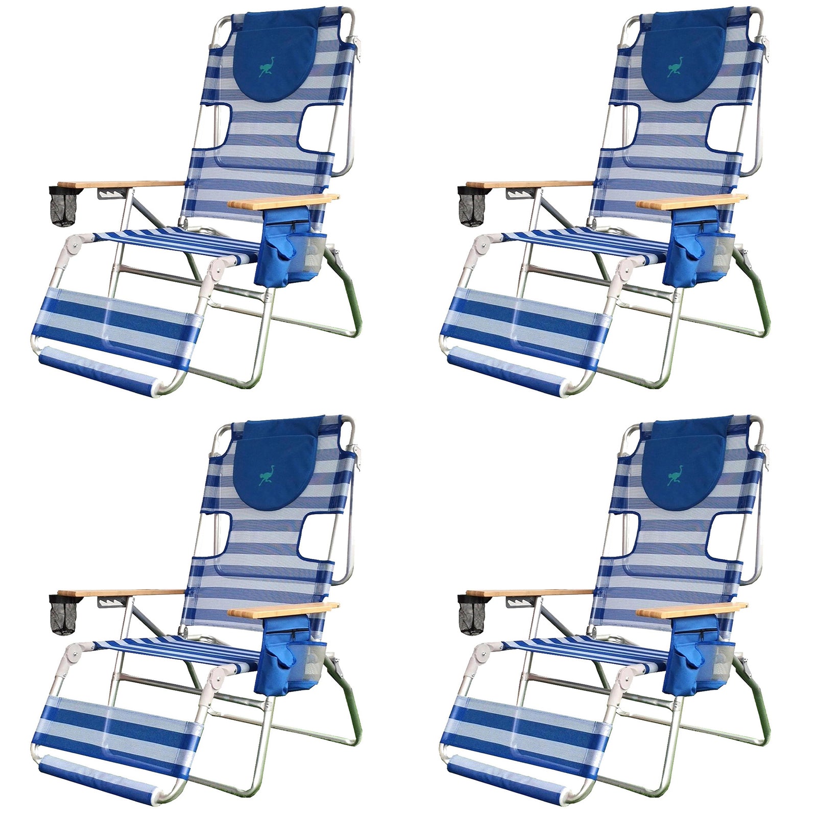 Ostrich 3-N-1 Altitude Outdoor Reclining Patio Beach Lounge Chair, Blue (4 Pack) - VMInnovations