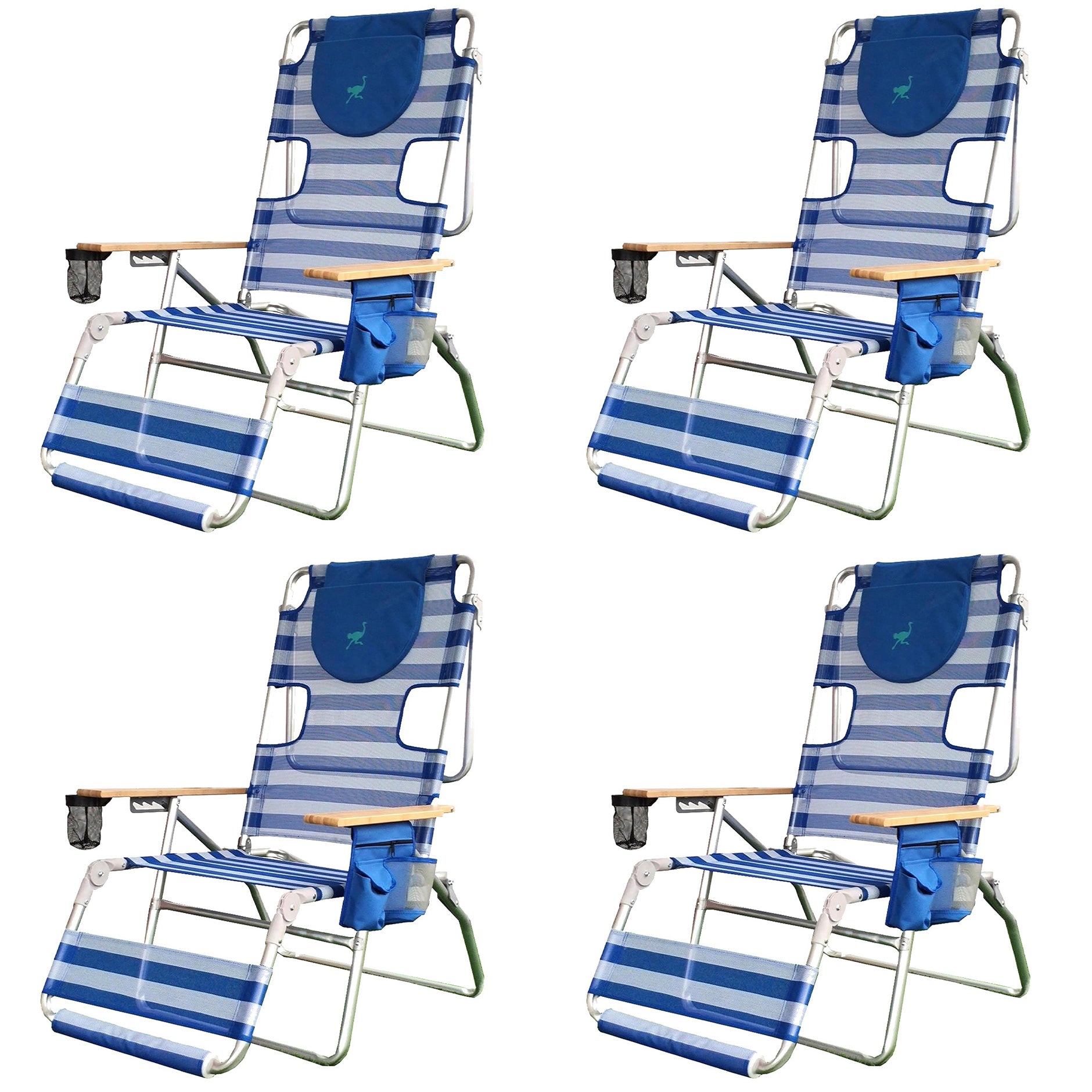Ostrich 3-N-1 Altitude Outdoor Reclining Patio Beach Lounge Chair, Blue (4 Pack) - VMInnovations