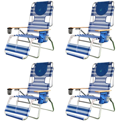 Ostrich 3-N-1 Altitude Outdoor Reclining Patio Beach Lounge Chair, Blue (4 Pack) - VMInnovations