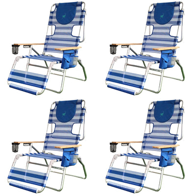 Ostrich 3-N-1 Altitude Outdoor Reclining Patio Beach Lounge Chair, Blue (4 Pack)