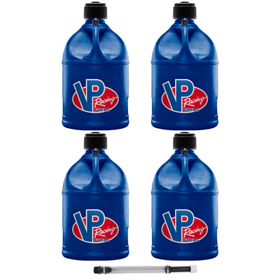 VP Racing Motorsport 5 Gallon Utility Jug Blue w/ 14 Inch Hose (4 Pack)