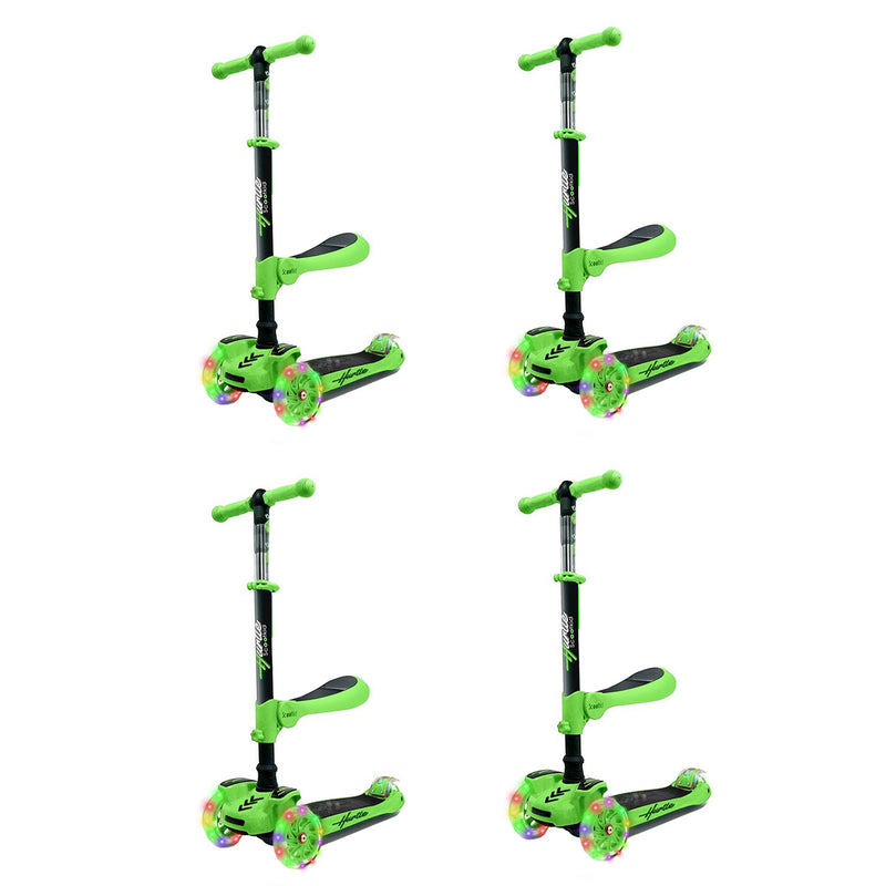 Hurtle ScootKid 3 Wheel Child Ride On Toy Scooter w/ LED Wheels, Green (4 Pack)