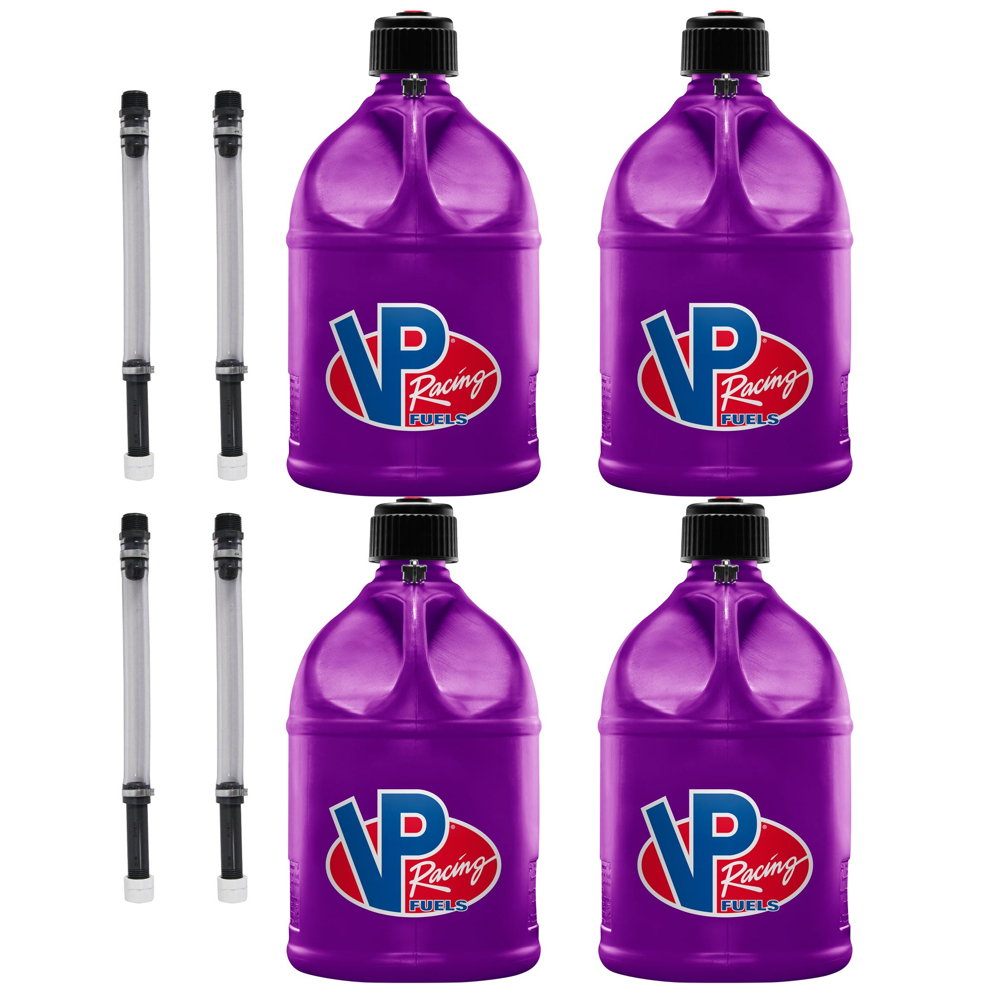 VP Racing 5 Gallon Round Plastic Utility Jug (4 Pack) & Hose (4 Pack)