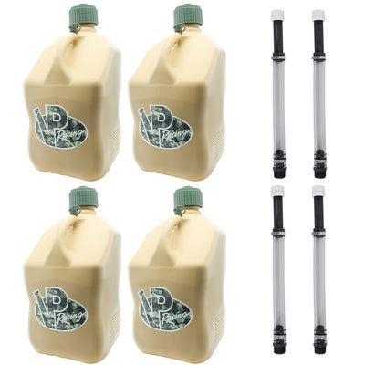 VP Racing Fuels 5.5 Gallon Utility Jugs with Deluxe Hoses, Tactical Tan (4 Pack)