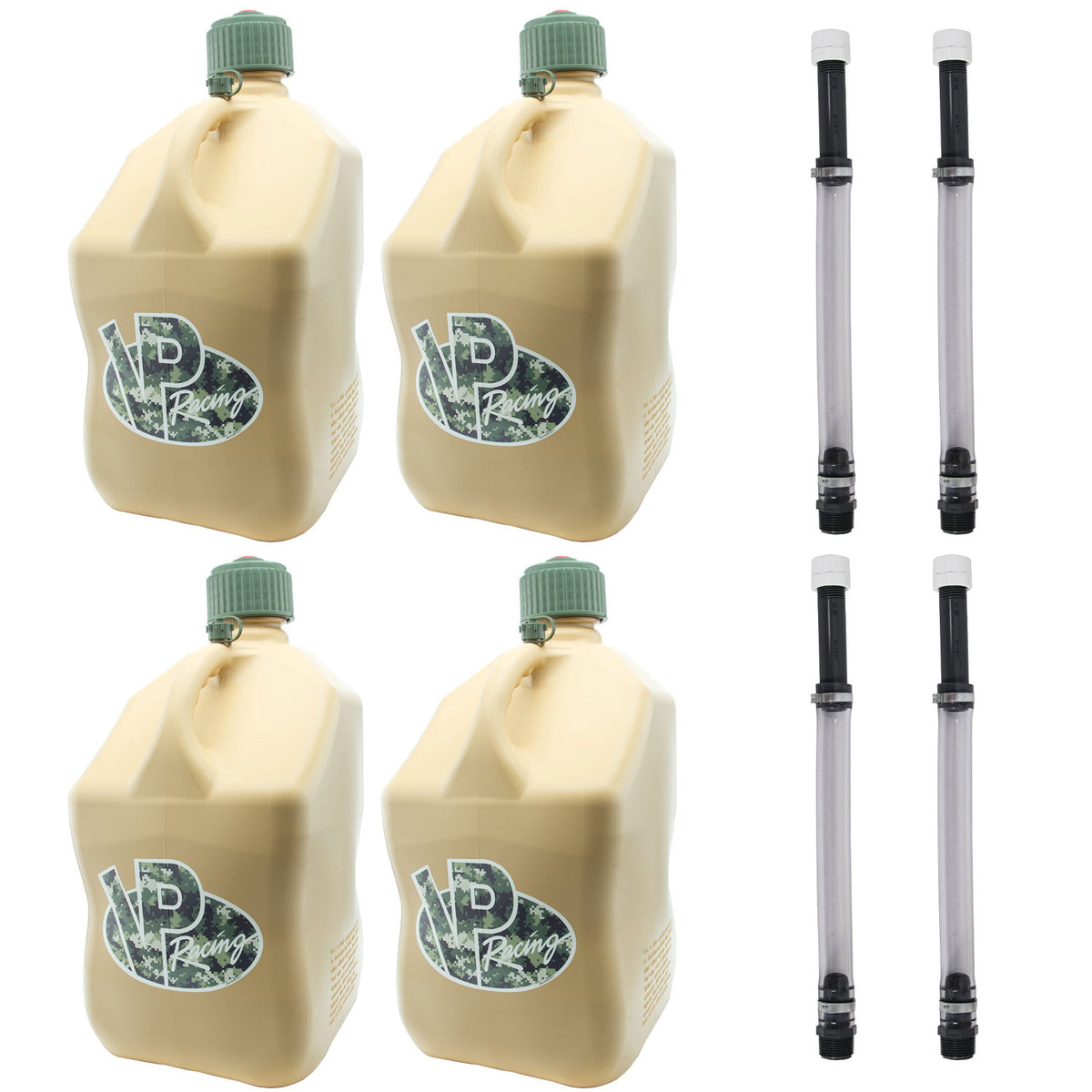 VP Racing Fuels 5.5 Gallon Utility Jugs with Deluxe Hoses, Tactical Tan (4 Pack)