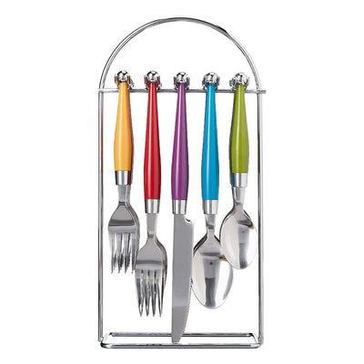 Gibson Art Deco Stainless Steel Flatware Silverware Set with Rack, 20 Piece - VMInnovations