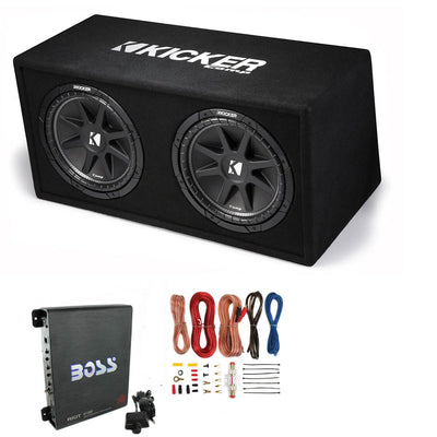 KICKER 43DC122 Dual 12" 600W Car Audio Subwoofers, Sub Box, Amplifier & Amp Kit