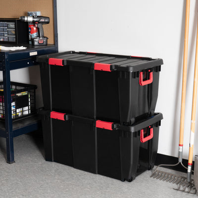 IRIS USA 32 Gallon Heavy Duty Rolling Storage Bins with Lids, Black, (Open Box)
