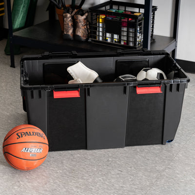 IRIS USA 32 Gallon Heavy Duty Rolling Storage Bins with Lids, Black, (Open Box)