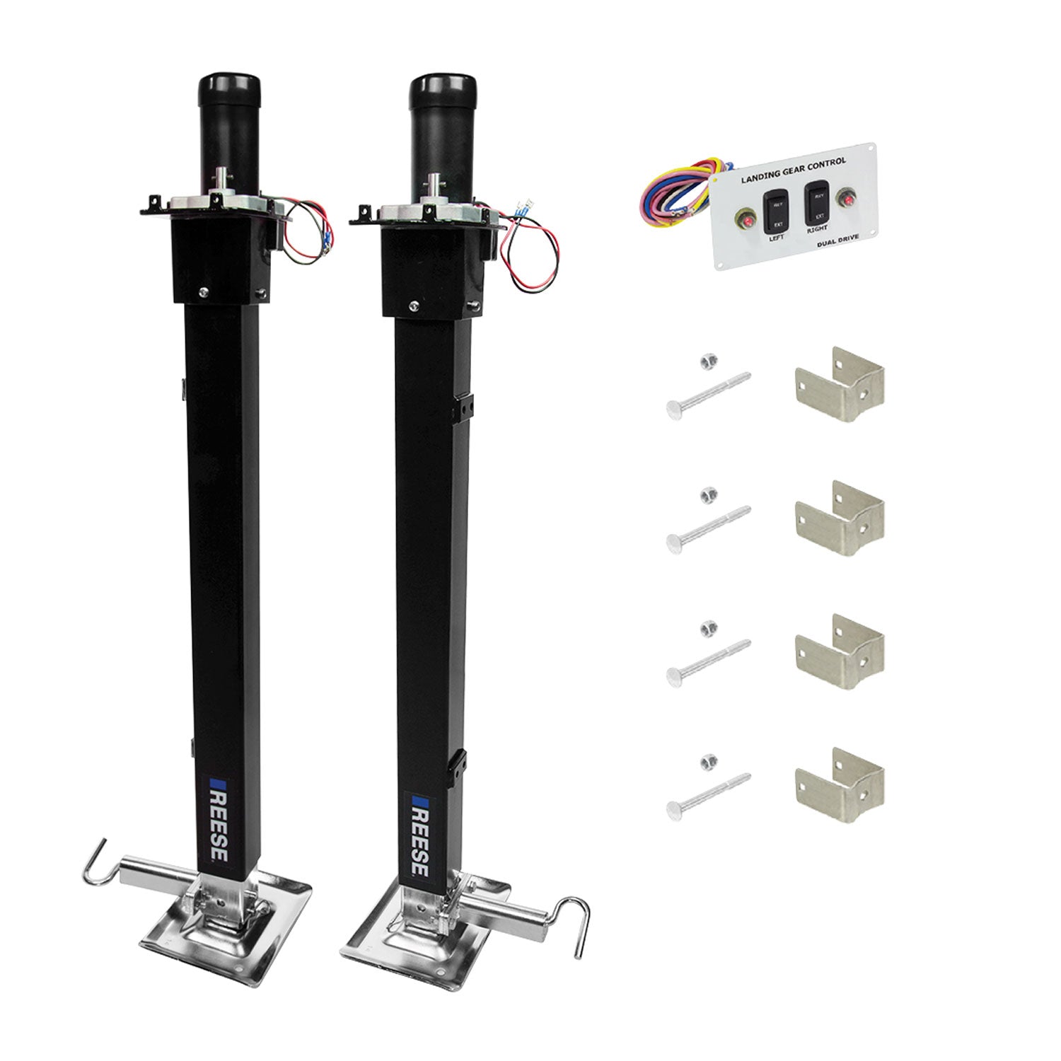 Reese 500708 Pair of Single Output Fifth Wheel Landing Jacks w/ Assembled Motors - VMInnovations