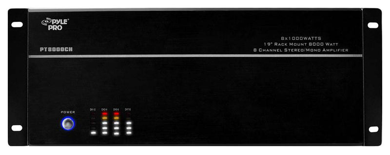 New Pyle PT8000CH 8 Channel 8000 Watt 19" Rack Mount Stereo Mono Amplifier Amp