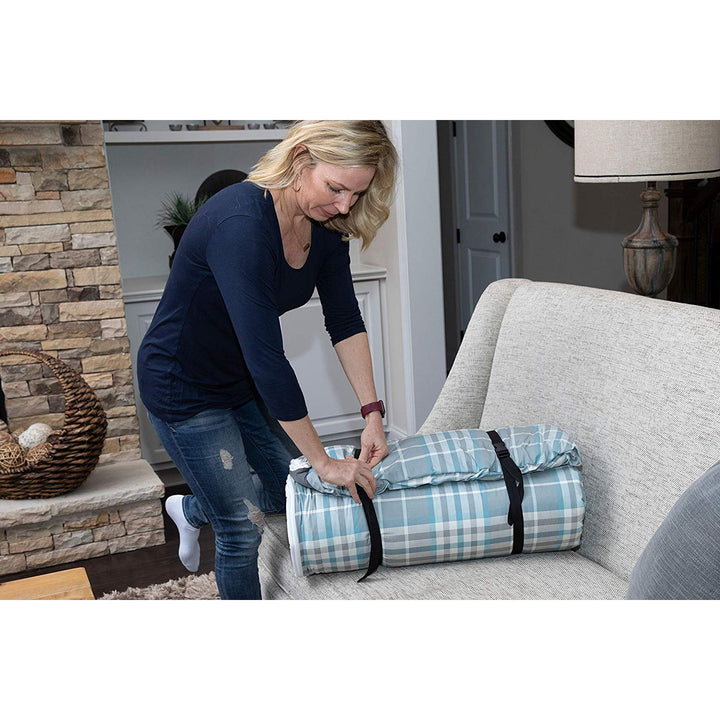 Disc-O-Bed Duvalay Child Memory Foam Sleeping Pad & Duvet, Ocean Plaid (Used) - VMInnovations