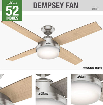 Hunter Fan Company Dempsey Ceiling Fan, LED Light & Remote, Grey Oak (Open Box)