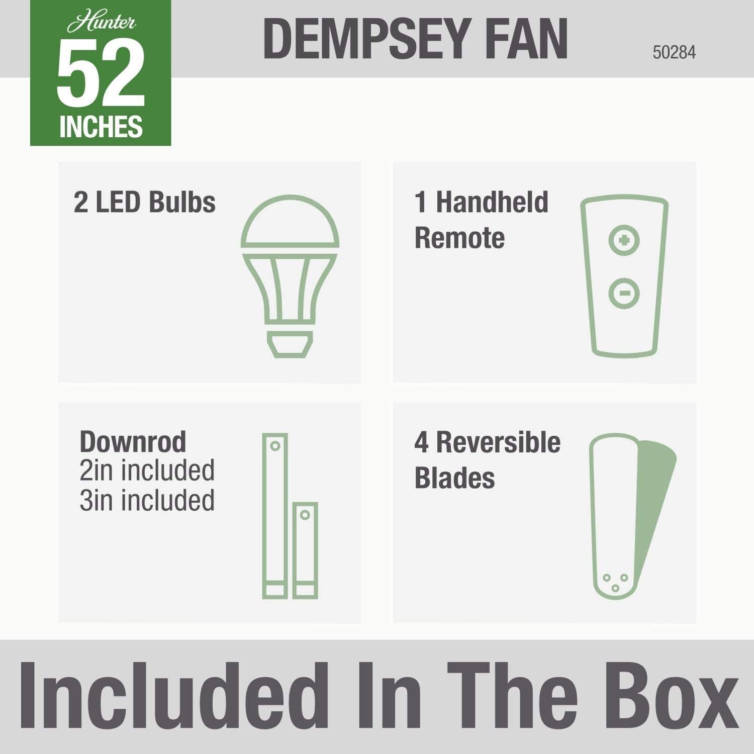 Hunter Fan Company Dempsey Ceiling Fan, LED Light & Remote, Grey Oak (Open Box)